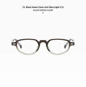 Gros plan sur les lunettes ovales rétro avec dégradé noir à vert et verres anti-lumière bleue