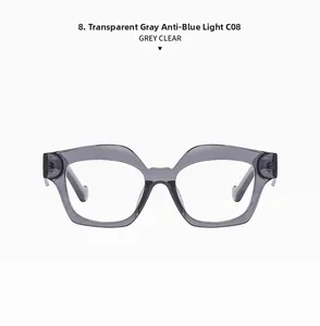 Front view of square transparent grey sunglasses with anti-blue light clear lenses
