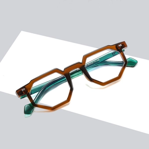 Irregular tortoise frame glasses with translucent green arms and anti-blue light lenses