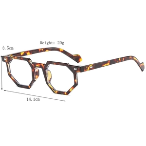Retro tortoise geometric hexagonal glasses frame with silver arrow details and dimensions