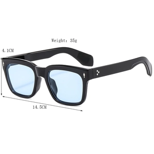 Retro small frame sunglasses with black frame and light blue lenses for men and women