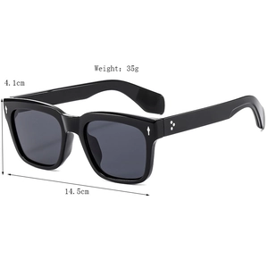 Retro black square sunglasses with silver arrow studs and UV400 protection lenses