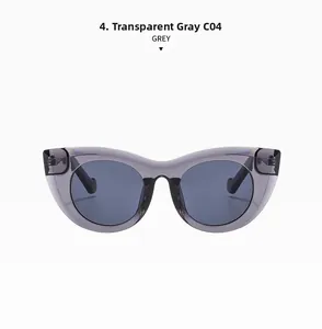 Front view of cat eye sunglasses in transparent grey frame with dark grey lenses