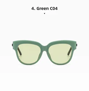 Vue détaillée des lunettes de soleil œil de chat vert sauge avec verres jaune clair, C04