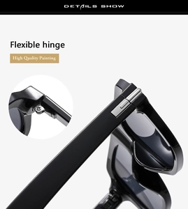 Détails de la charnière flexible et peinture haute qualité sur lunettes de soleil carrées