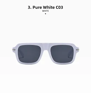 Vue détaillée des lunettes de soleil carrées blanc uni avec verres gris foncé et code C03