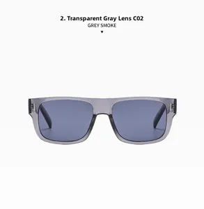 Detailansicht der transparenten grauen Fassung und grauen Gläser der Sonnenbrille