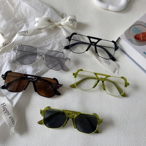Occhiali Da Sole Per Bambini Poligono Montatura Grande Metallo PC Protezione UV400 Orecchio Di Gatto Doppio Ponte Retro Moda Ragazzi Ragazze