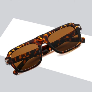 Lunettes de soleil carrées classiques en écaille avec verres bruns et détails argentés
