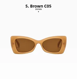 Close-up of translucent brown tea butterfly sunglasses with retro square resin frames