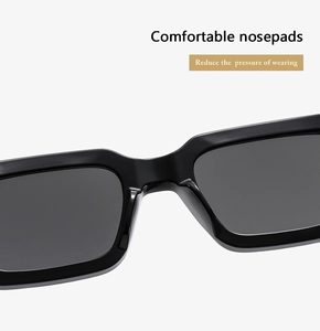 Close-up of comfortable integrated nose pads on black square resin sunglasses