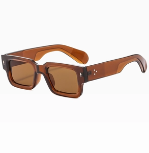 Detail of amber tortoiseshell sunglasses frame with silver diamond metal rivets