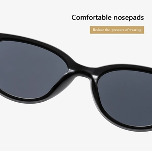 Detail of integrated nose pads on black cat eye sunglasses for comfortable daily wear