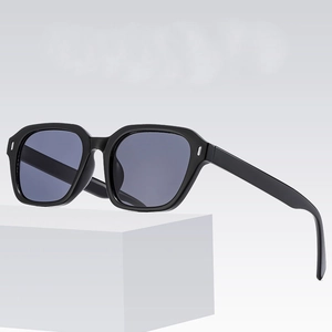 Classic unisex black square sunglasses with dark lenses and silver metal accents