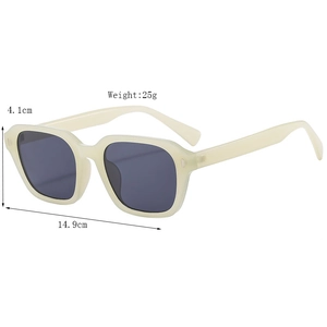 Retro square unisex sunglasses in beige resin frame with gray lenses, 25g lightweight