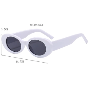 Lunettes de soleil ovales vintage pour hommes et femmes avec monture blanche et verres noirs