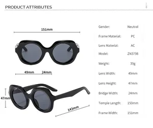 Tableau des tailles pour lunettes de soleil rondes rétro avec dimensions précises