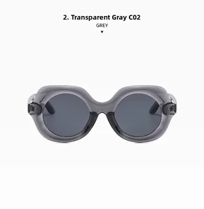 Vue détaillée des lunettes de soleil rondes rétro gris transparent avec monture épaisse en acétate