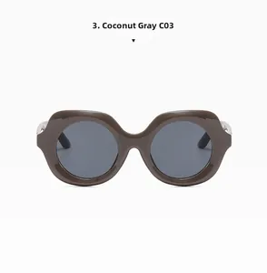 Détail de lunettes de soleil rondes en gris solide C03 avec verres en résine gris foncé