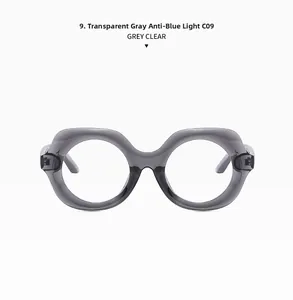 Vue détaillée de la monture rétro gris transparent avec verres anti-lumière bleue