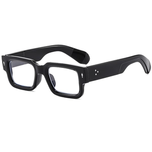 Classic thick frame black square sunglasses with silver rivet accents and UV protection