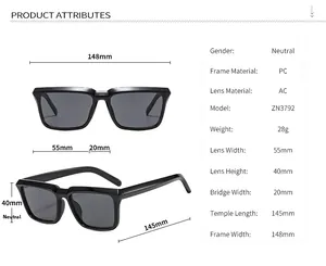 Tableau des tailles détaillé pour lunettes de soleil montrant dimensions et monture