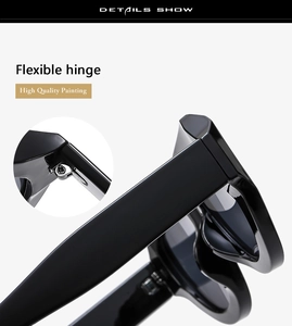 Detail of sunglasses featuring flexible hinges and high-quality painting finish