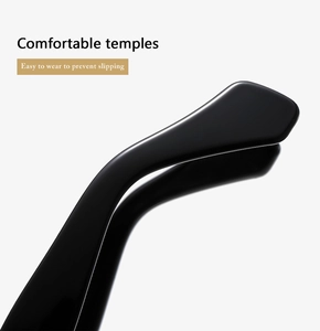 Macro shot of comfortable black eyewear temples with anti-slip design and glossy finish