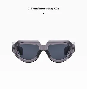 Detailed view of transparent gray geometric sunglasses with solid top bar design C02