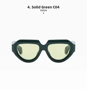 Front view of solid green irregular geometric sunglasses with yellow lenses C04