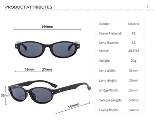 Tableau des tailles détaillé des lunettes de soleil ovales avec dimensions de la monture