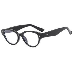 Chic black cat eye glasses featuring silver rivet details on premium glossy frames
