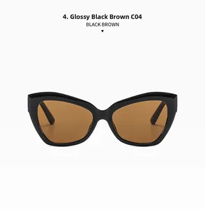 Front view of C04 oversized black butterfly frame sunglasses with brown lenses