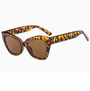 Detail of retro cat-eye sunglasses with tortoiseshell frame and dark brown lenses