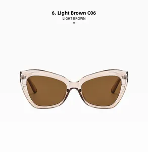 Front view of Light Brown C06 cat eye sunglasses with transparent frames and UV lenses