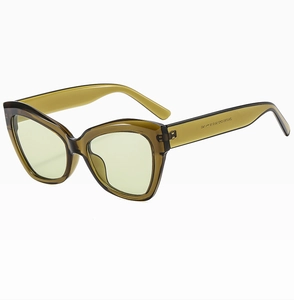 Detail view of olive green butterfly sunglasses frame with model size ZN3182 engraved