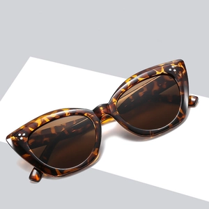 Modern cat-eye sunglasses with tortoise frame and brown lenses at a 45-degree angle