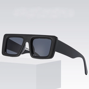 Vintage chunky square frame sunglasses in matte black with dark grey lenses for women