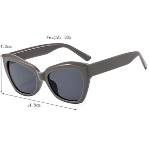 Oversized butterfly sunglasses with grey frames and 14.8cm width specifications