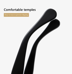 Detail view of comfortable black temples with ergonomic anti-slip ends for sunglasses