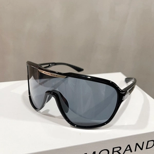 Outdoor sports oversized shield sunglasses with black frame and golden metal top trim