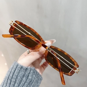 Detail of tortoise shell rectangular TR90 frames with metallic hollow temple hinges