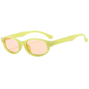 Retro small oval sunglasses with lime green frames and pink lenses for women