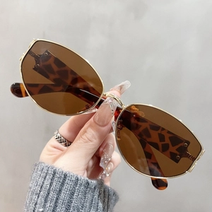 Detail of oversized cat-eye sunglasses with amber lenses and tortoise shell temples