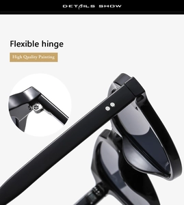 Detail show of flexible hinge and high quality painting on black retro sunglasses
