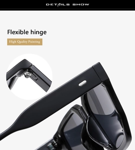 Close-up of the high-quality flexible hinge and glossy black finish on classic sunglasses