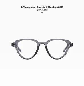 Front view of transparent grey square frame glasses with anti-blue light clear lenses