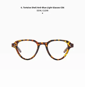 Detail view of tortoiseshell frame glasses with C06 anti-blue light clear lenses
