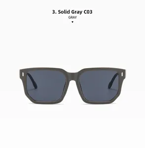 Front view detail of classic square frame sunglasses in solid gray finish C03