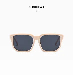 Detailed shot of beige square frame sunglasses with dark lenses and C04 model number